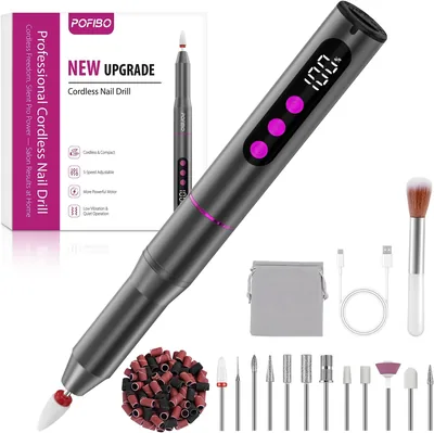 POFIBO Nail Cutter Wireless Electric Nail File - 35000 rpm Nail Cutter for Gel Nails, 12-in-1 Profes