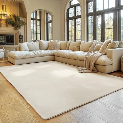 Simpex Teppich Creme 160 x 220 cm Waschbarer Kurzflor Teppich, Rutschfest & Weich, Modernes Einfaches Design für Wohnzimmer, Schlafzimmer, Küche