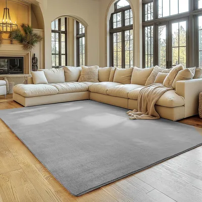 SIMPEX Silber Teppich, 200 x 280 cm, Waschbarer Kurzflockenteppich, Rutschfest & Weich, Modernes Einfaches Design für Wohnzimmer, Schlafzimmer, Küche
