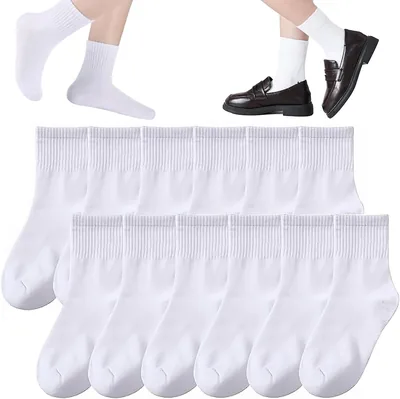 12 Pares Calcetines sin costuras de algodón para niños, Calcetines Escolares de Algodón para Niños, 