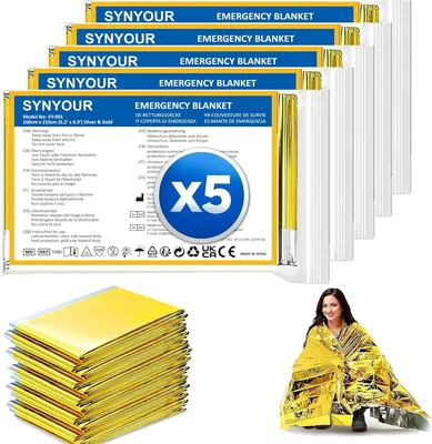 Couverture de Survie SYNYOUR 5 Pièces - Réutilisable et Étincelante, pour Randonnée et Premiers Secours