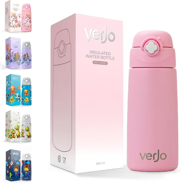VERJO Kids Water Bottle | 500ml Insulated Stainless Steel Water Bottle for Kids