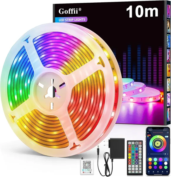 LED Strip Bluetooth RGB LED Strip Self-Adhesive with Remote Control and App. Music Sync, Timer Setting Dimmable LED Stripes Fairy Lights for Room Party Decoration