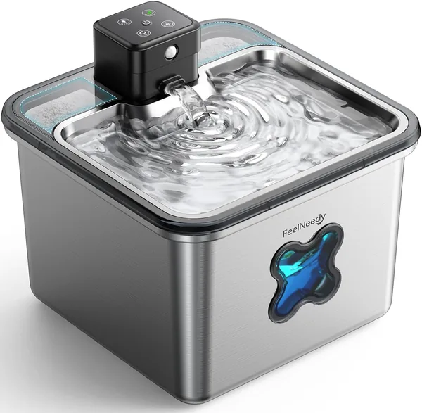Fuente para gatos FEELNEEDY sin cable, 3.2L de acero inoxidable bebedero para gatos con sensor de movimiento, pantalla de filtro, apto para lavavajillas, 4