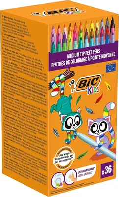 BIC Kids Coloration - 36 feutres medium avec couleurs assorties - Meilleures affaires