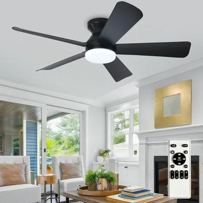 Depuley Moderno Ventilador de Techo con Luz: 42 Pulgadas Negro Pequeño Ventiladores para Dormitorio - Ventiladores Recesados Dimmable con Control Remoto 5 Blades