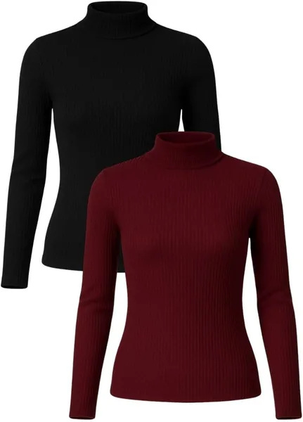 Kit 2 Blusa Feminina Cacharrel Gola Alta Manga Longa Canelado Casual Dia a Dia Quente Inverno