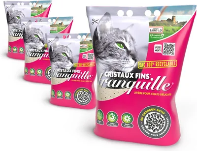 Tranquille - Litière pour Chat en Cristaux de Silice + Charbon Activé - Ultra Absorbante et Résistante aux Odeurs - Pack de 4 x 3.70 L - Hy