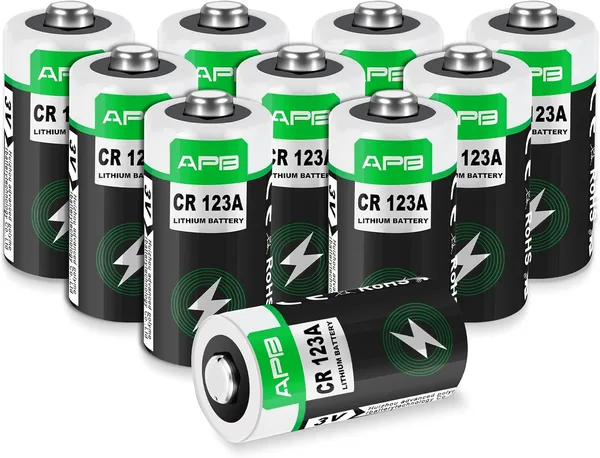 Baterías CR123A, Pack de 10 - Baterías de Litio 3V con Vida Útil de 10 Años para Linternas, Detectores de Humo y Sistemas de Alarma