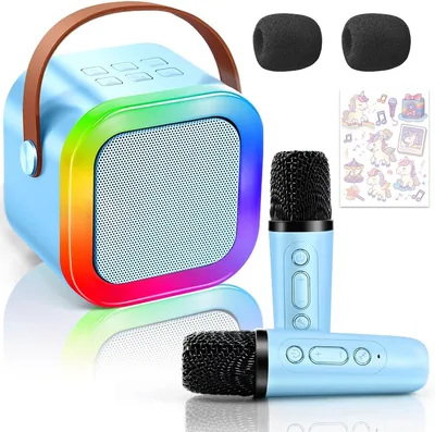 EDECOR Máquina de Karaoke para Niños, Altavoz Portátil con Micrófonos Inalámbricos y Efectos