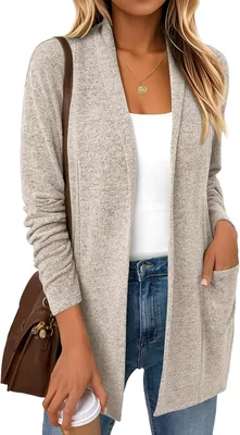 LILLUSORY Women's Cardigan Fall Fashion Open Front Long Cardigan with Pockets