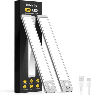 Bilonly Under Cabinet Kitchen Lights, 40 LED Rechargeable Motion Sensor Lights Indoor, Magnetic Dimm