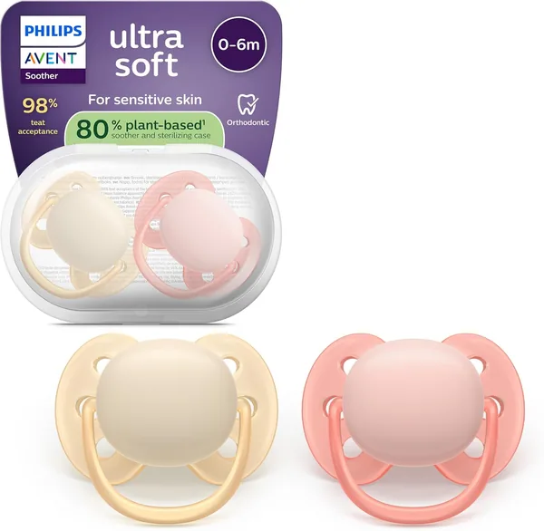 Philips Avent Ultra Soft Pacifier Orthodontic Design, BPA-fritt, 0-6 månads babyer, Flexibel shield, Symmetrisk silikon teat - Best Deal