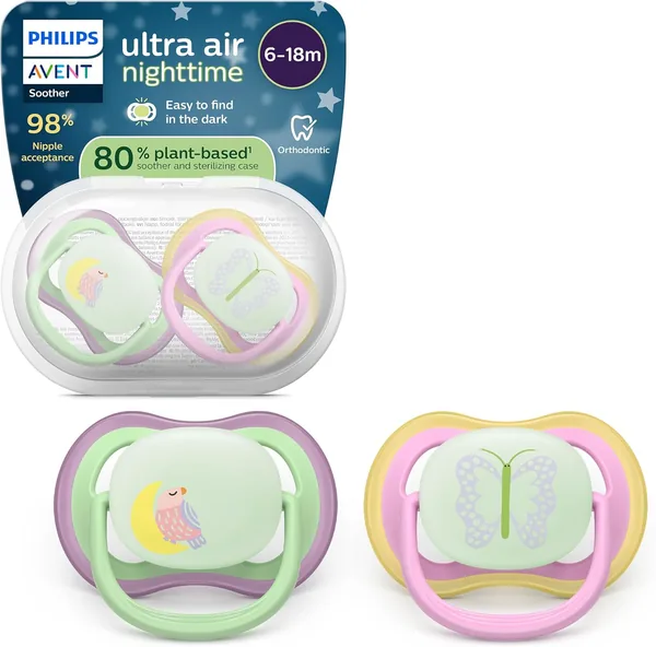 Philips Avent Ultra Air Nattly Påse Med Orthodontisk Design, Lummig Mjuk och Symmetrisk Silikon, 6-18 Månader - Best Deal