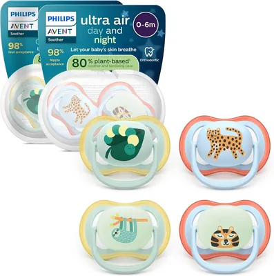 Poussettes Philips Avent Jour & Nuit Ultra Air - Orthodontique, pour Bébés 0-6 Mois, Version Lumineuse dans le Noir, Souple Symétrique