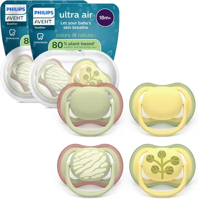Tétines Philips Avent Ultra Air - Dummies orthodontiques pour bébés à partir de 18 mois, en silicone doux à base végétale, sans BPA