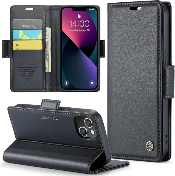 Rerzoiro Telefonhulla för iPhone 14, Premium PU Leder, RFID Blokering, Kartföljare, Magnetisk Deklare, Flipbokshulla