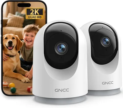 GNCC 2K 3MP Caméra de Surveillance Intérieure WiFi pour Bébés/Animaux (Lot de 2) | Vision Nocturne Infrarouge, Carte SD/Cloud, PTZ 360°, Deux