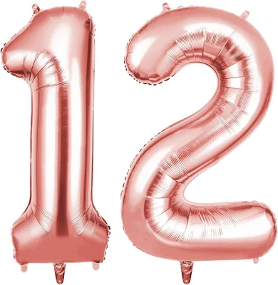 OFFCUP Nummer Ballon Rose Goud, Folie Ballon Nr. 12, 40 cm Helium Ballonnen Feestje Meisje Jongen Kinderen Geboorte