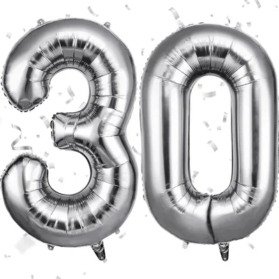 OFFCUP Nummer Ballon Zilver, Foliebalon Nummer 30, 40 Inch Helium Ballonnen Verjaardagsversiering Meisje Jongen Kinderverjaardag