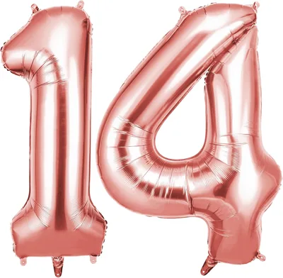 OFFCUP Nummer Ballon Rose Goud, Folie Balon Nr. 14, 40 cm Helium Ballonnen Feestje Meisje Jongen Kinderen Geboorte