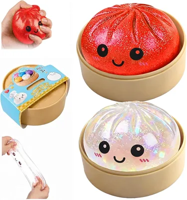 Glitter Dumpling Squishy Jouet Anti-Stress, Squishy Ravioli Géant avec Panier Vapeur, Toy Antistress Mignon, Réduction Anxiété