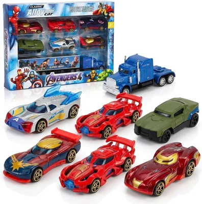 SHAHNARO Avengers Die-Cast Metal Car Set - 6 Cars & 1 Truck for Kids