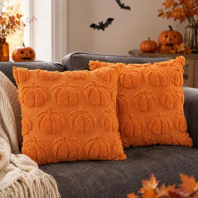 EIGYO 2 Fundas de Almohada de Otoño, Decoración de Calabazas de Halloween para Cojines Cuadrados
