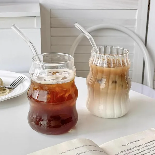 SKY-TOUCH 2 Pcs Ribbed Glass Cups 530ml