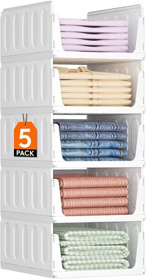 Organizzatore Interno Lifewit per Armadio, 5 Scatole di Archiviazione con Cassetti Stackabili, Spazio Risparmiatore