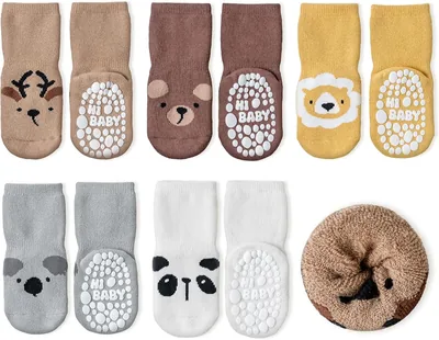 SockWaddles Skarpetki Dziecięce, 5 par Oddychających Skarpetek Antypoślizgowych dla Dzieci z ABS, Skarpetki do Raczkowania dl. | Najlepsza Cena