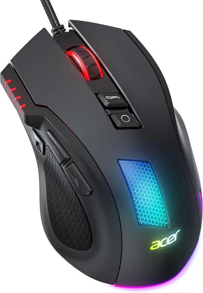 Souris de jeu filaire Acer avec capteur optique 12 800 DPI, 8 boutons programmables, macros avec bouton Fire - 23% de réduction