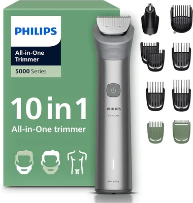 Recortador Philips 10 en 1 Serie 5000: Afeite y Cepillo para Hombre, Acero Autoafilable