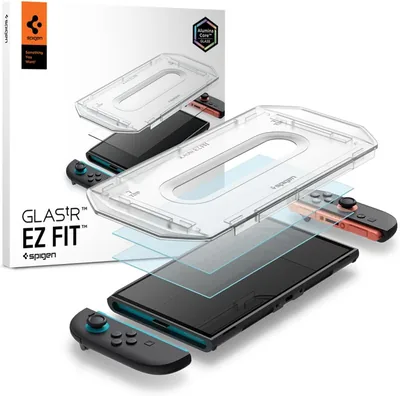 Spigen Glas.tR EZ Fit Beveiligingsscherm Compatibel met Nintendo Switch 2, 2 Stukken, Crystal Clear met Template voor Installatie - 7% Korting