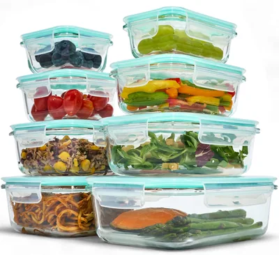 uandu Glasbehälter mit Deckeln 16 Stück - Meal Prep Box Glas | 8 Behälter, 8 Deckel, Borosilikatglas, leckdichtes Essen