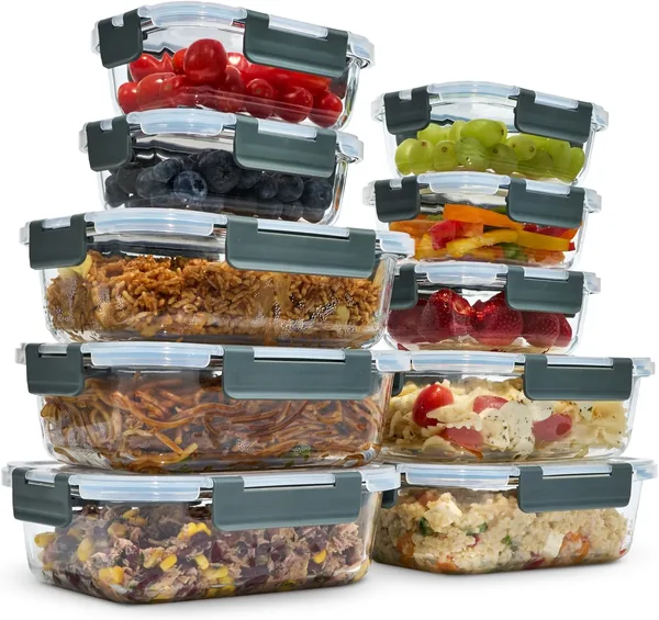 uandu Glass Containers with Lids - Meal Prep Boxes Set of 10