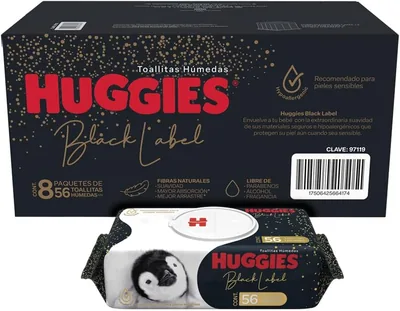 Huggies Black Label Toallitas Húmedas para Bebé, 448 piezas (8 paquetes de 56)