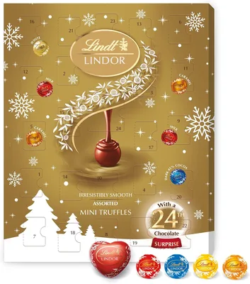 Lindt Lindor Assorted Chocolate Advent Calendar 117g | Assorted Lindor advent calendar with smooth c