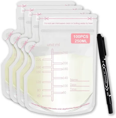 CAYRAM Bolsas para Leche Materna 250ml, 100 pcs | Recolector de Leche Materna Doble Selladas, Sacos de Almacenamiento de Leche - 25% Off