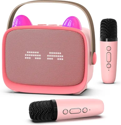 Mgaolo Mini Karaoke Machine w/ 2 Mics & LED Light