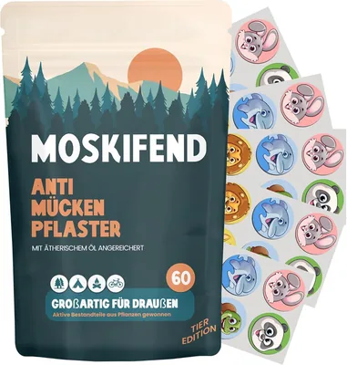 Muggelabwehrplaster für Kinder, Babys & Erwachsene mit Öl gegen Mücken - Anti-Mückensticker in Tier-Design