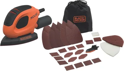 BLACK+DECKER Mouse 55W Compact Detail Sander, BEW230BC-GB | Dust Extraction Port, 15 Accessories and