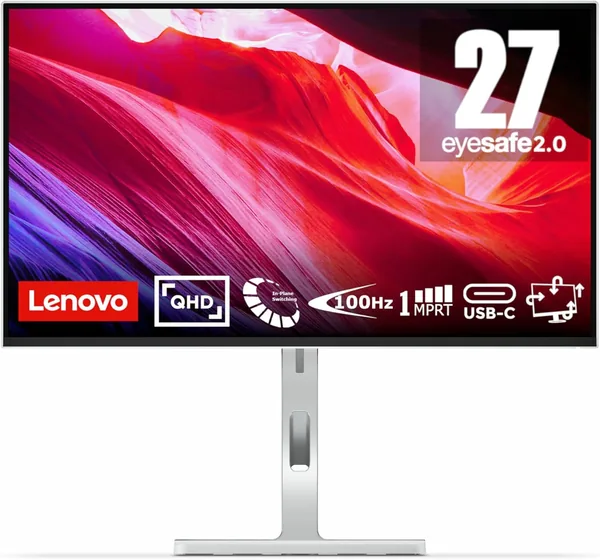 Lenovo L27h-4A Monitor 27" QHD (2560x1440), IPS, 1ms MPRT, 100Hz, Regolabile, HDMI 2.1 + DisplayPort 1.4 + USB-C