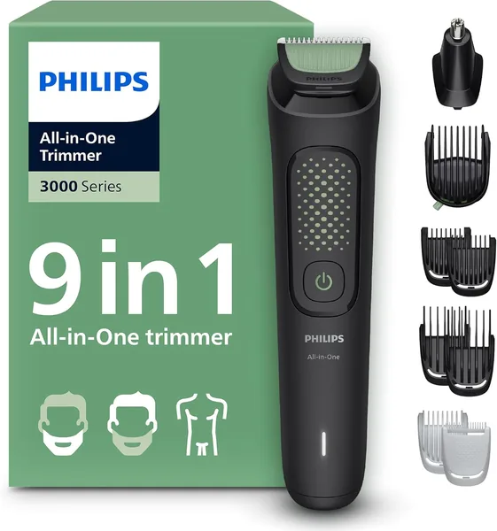 Tondeuse Philips Multigroom 3000 - Kit complet de 9 accessoires pour barbe et corps, tondeuse à cheveux peau-amicale