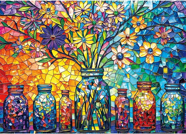 HUADADA Puzzle 1000 elementów - Klasyczny puzzle dla dorosłych z motywem kwiatów szklanych - Najlepsza cena