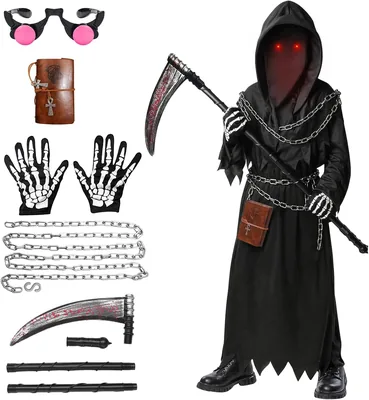 Sertas Grim Reaper Costume Kids Boys - 7 Pcs Glowing Eyes