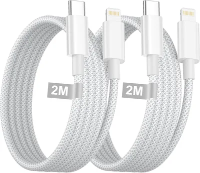 USB C naar Lightning Kabel, 2 Meter, 2 Stukken, MFi Gecertificeerd Nylon iPhone Oplaadkabel Type C PD Snel Laden Kabel