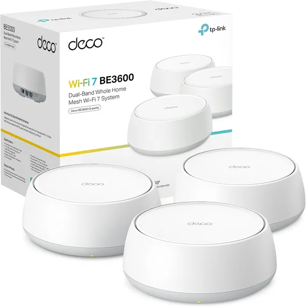 TP-Link Deco BE3600 (3-Pack) - Mesh Wi Fi 7 Dual Band up to 3.6GB/s, Hybrid Wireless and Wired Backhaul
