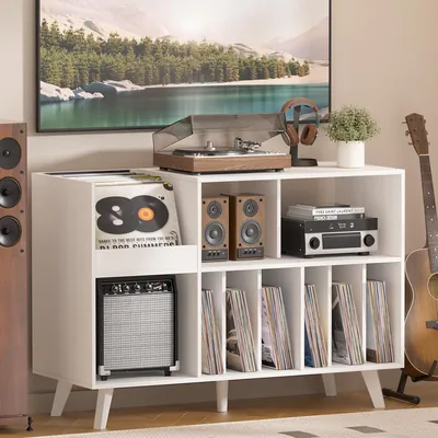 White Turntable Stand with Storage - 450 Albums