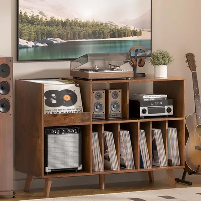 Brown Turntable Stand with Storage - 450 Albums